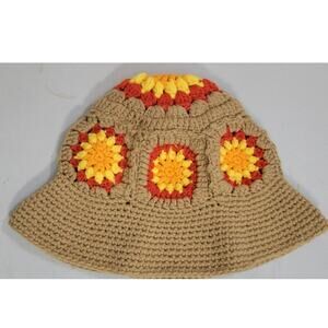 Crochet Hat Floral Retro Hippie Bucket Hat Boho Chic Bucket Hat OS